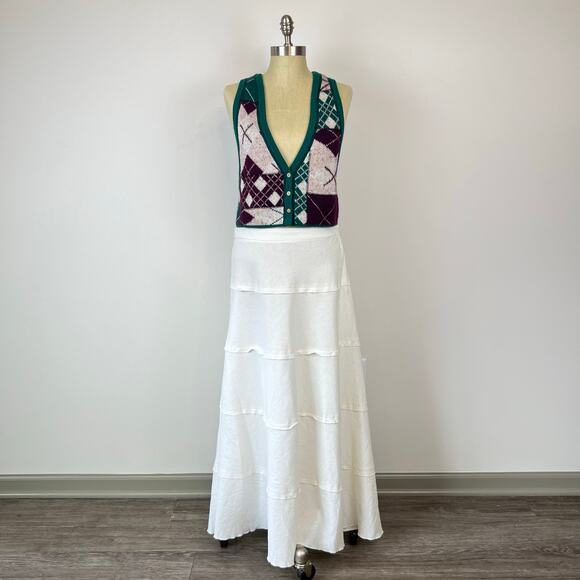 Free People Camilla Button Down Vest Plum Pine Combo Argyle Plaid Print (Sz S) - Picture 4 of 10